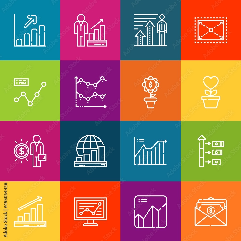 Poster modern thin line icons set of increase elements. premium quality outline symbol collection. simple m