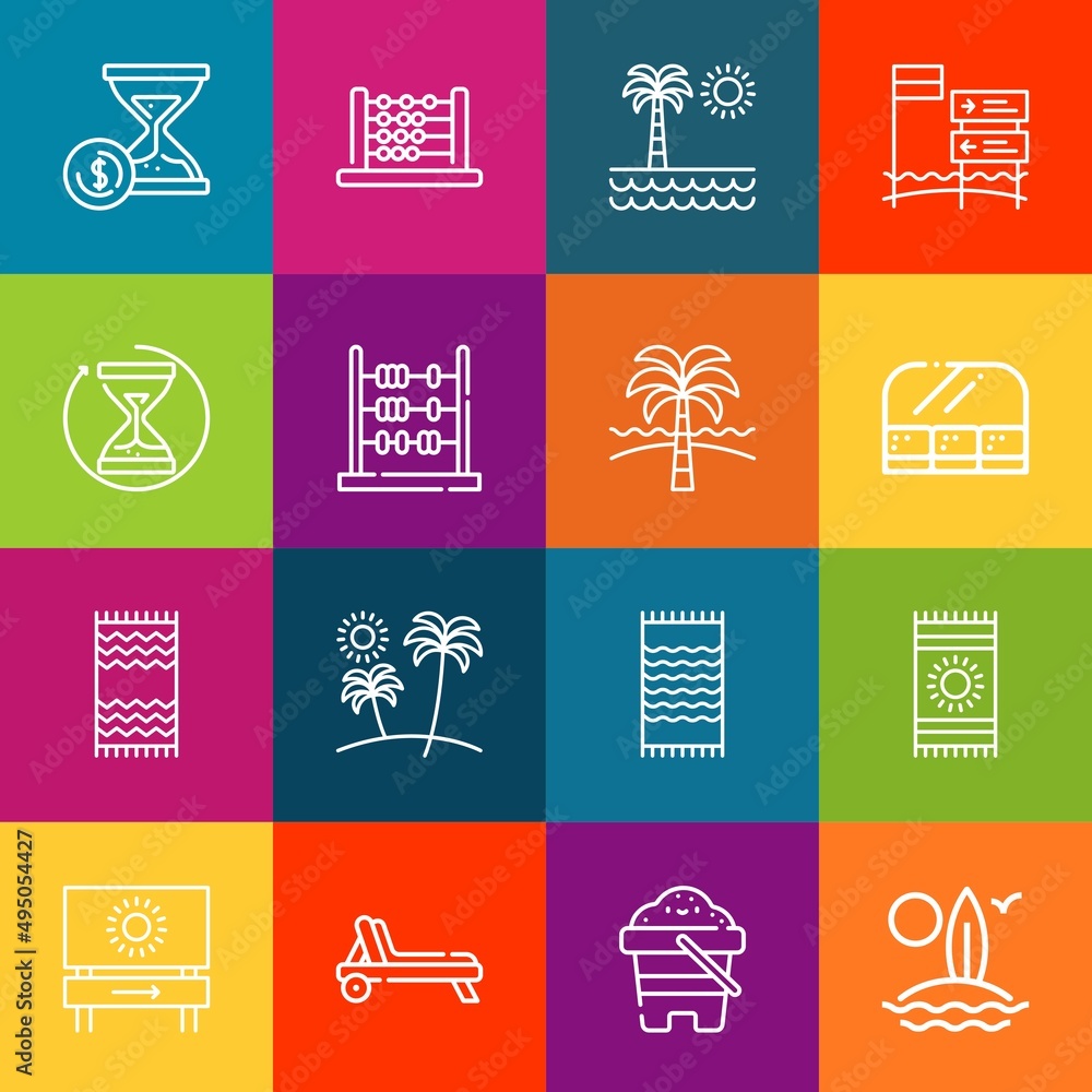 Poster modern thin line icons set of sand elements. premium quality outline symbol collection. simple mono 