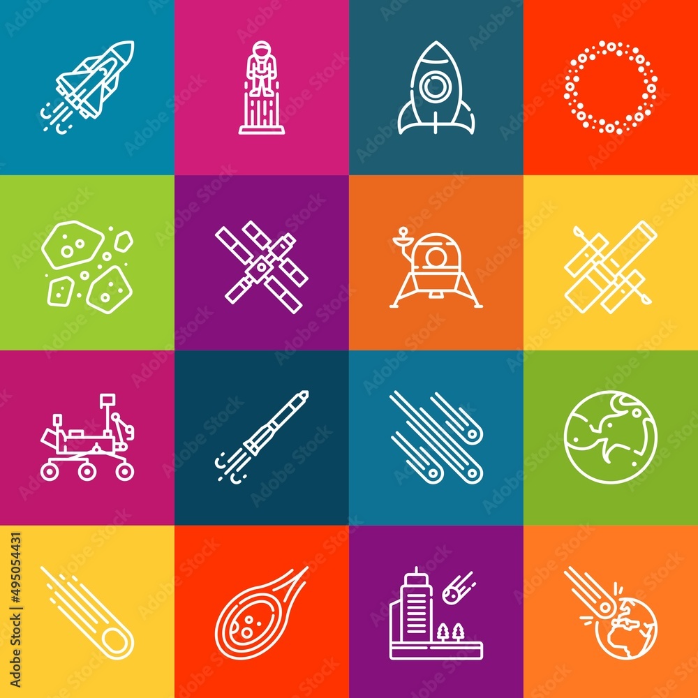 Poster modern thin line icons set of astronaut elements. premium quality outline symbol collection. simple 