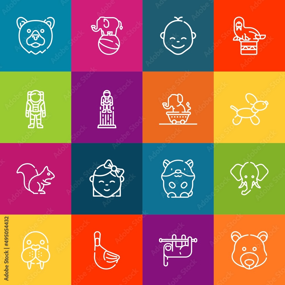 Poster modern thin line icons set of adorable elements. premium quality outline symbol collection. simple m