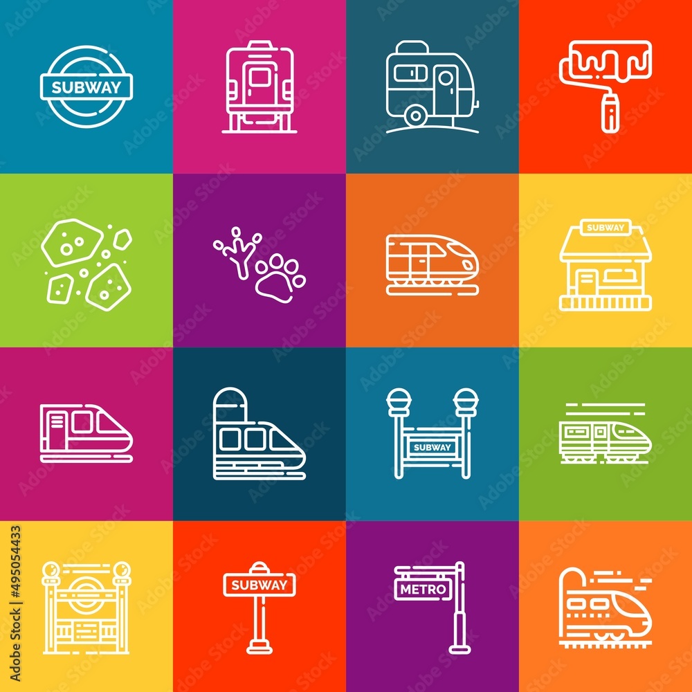 Poster modern thin line icons set of rail elements. premium quality outline symbol collection. simple mono 