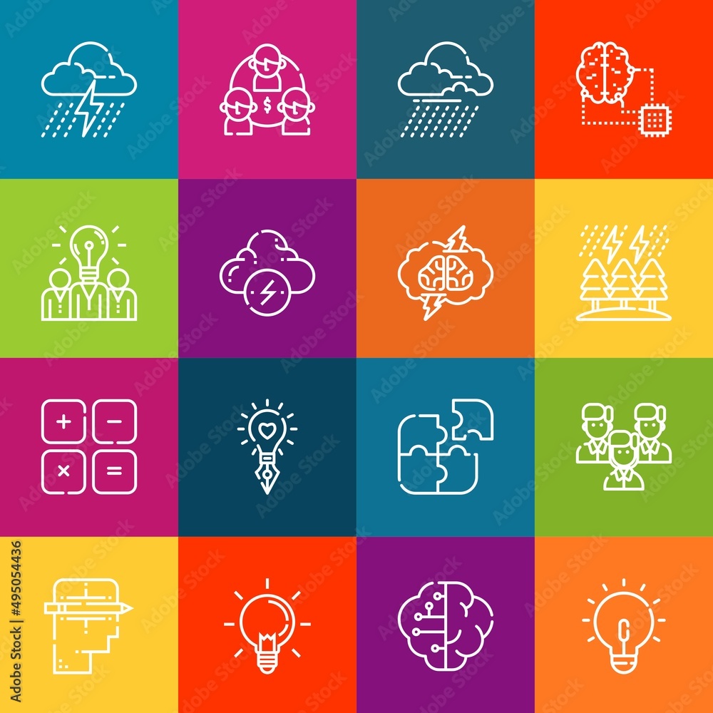 Poster modern thin line icons set of brainstorm elements. premium quality outline symbol collection. simple
