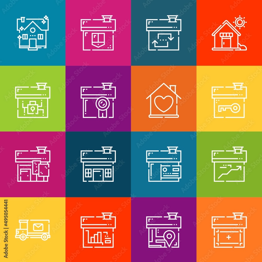 Aufkleber modern thin line icons set of neighborhood elements. premium quality outline symbol collection. simp