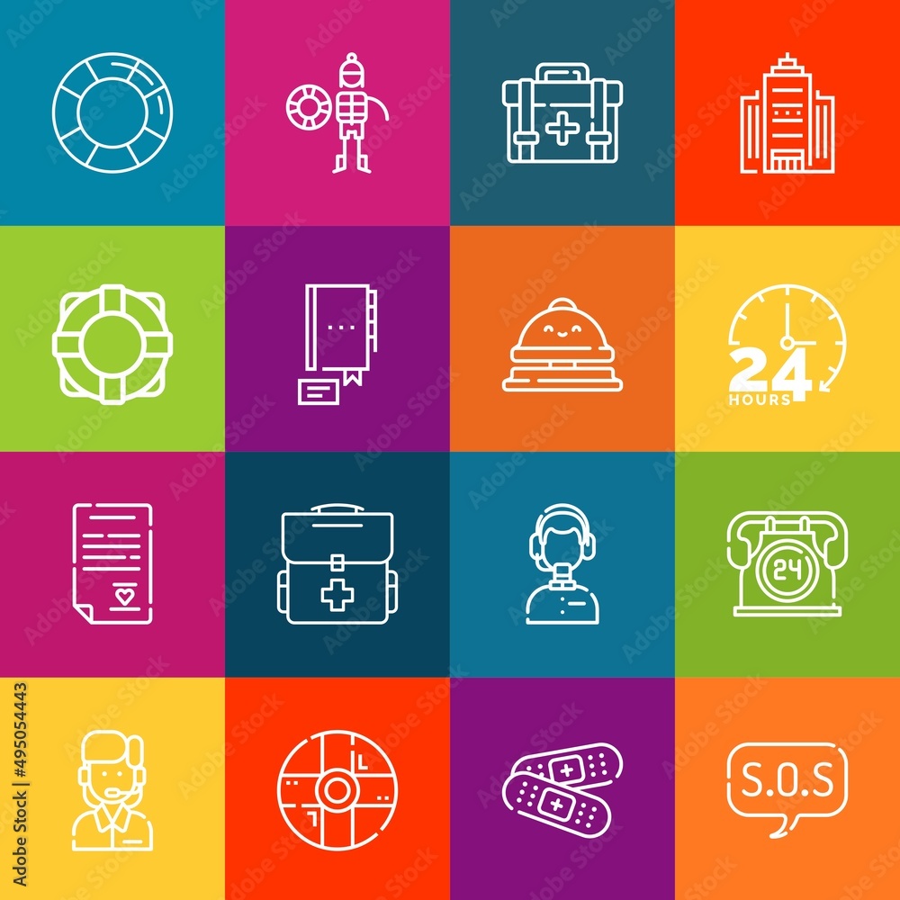 Poster modern thin line icons set of assistance elements. premium quality outline symbol collection. simple