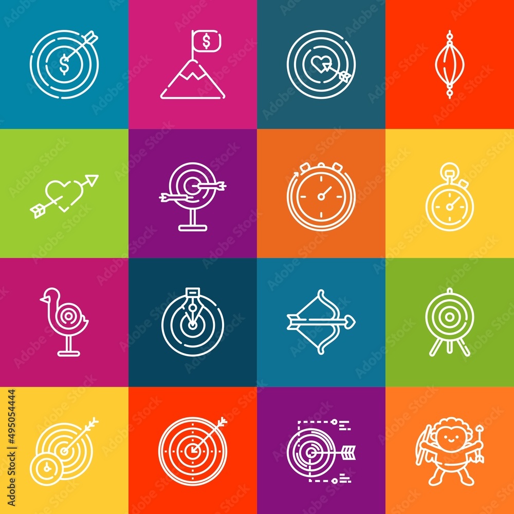 Poster modern thin line icons set of archer elements. premium quality outline symbol collection. simple mon