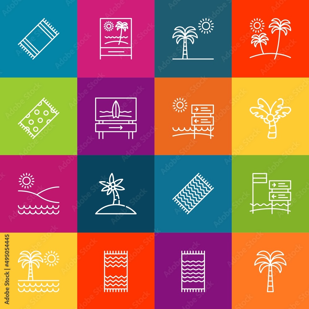 Poster modern thin line icons set of paradise elements. premium quality outline symbol collection. simple m