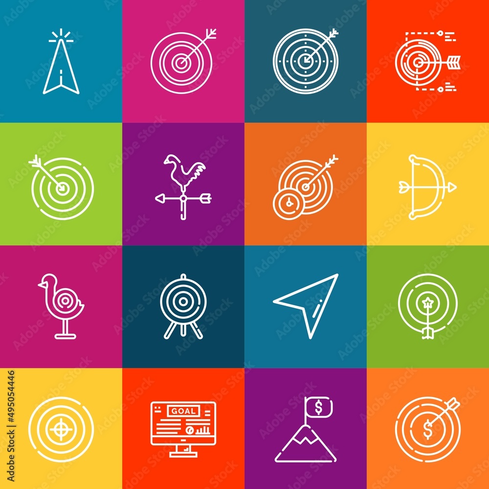 Poster modern thin line icons set of aiming elements. premium quality outline symbol collection. simple mon