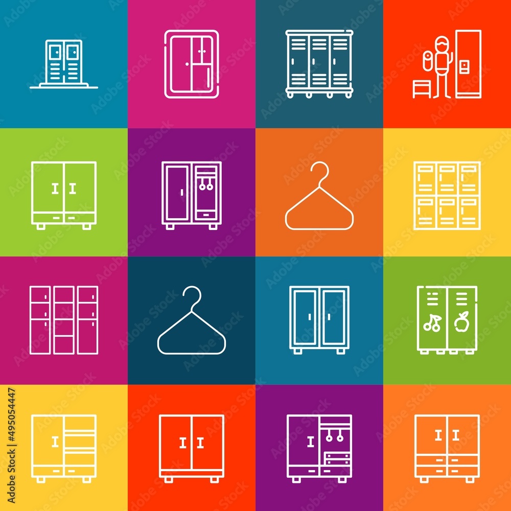Poster modern thin line icons set of cloakroom elements. premium quality outline symbol collection. simple 