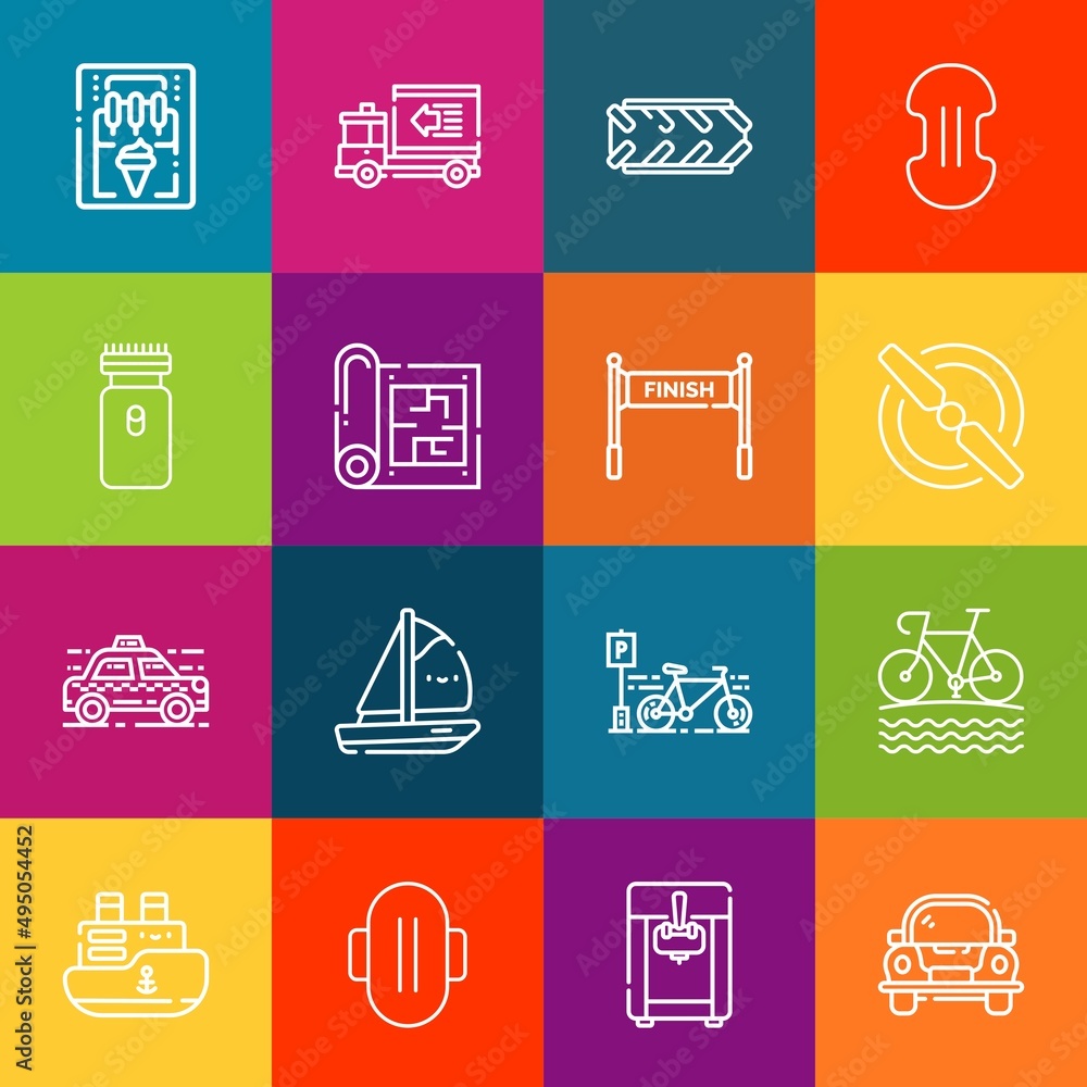 Poster modern thin line icons set of motor elements. premium quality outline symbol collection. simple mono