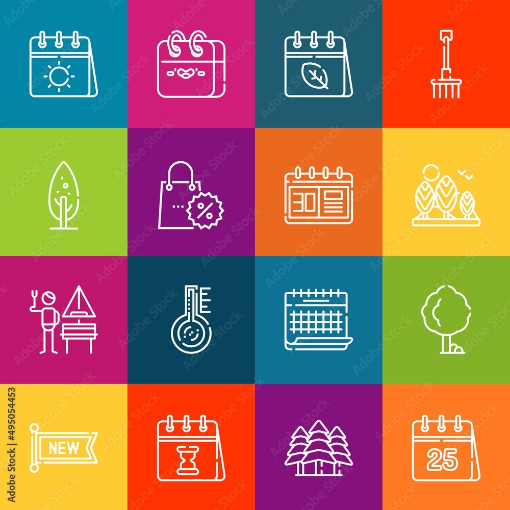 Poster modern thin line icons set of season elements. premium quality outline symbol collection. simple mon