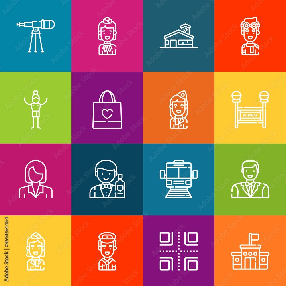 Poster modern thin line icons set of standing elements. premium quality outline symbol collection. simple m