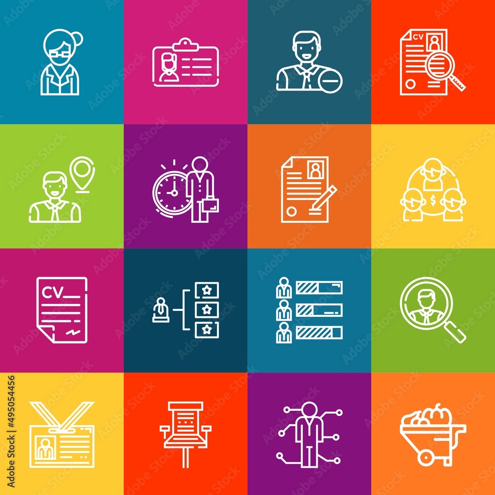 Poster modern thin line icons set of employee elements. premium quality outline symbol collection. simple m