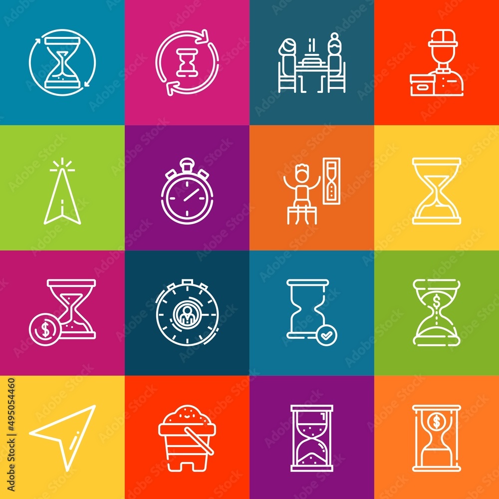 Poster modern thin line icons set of hour elements. premium quality outline symbol collection. simple mono 