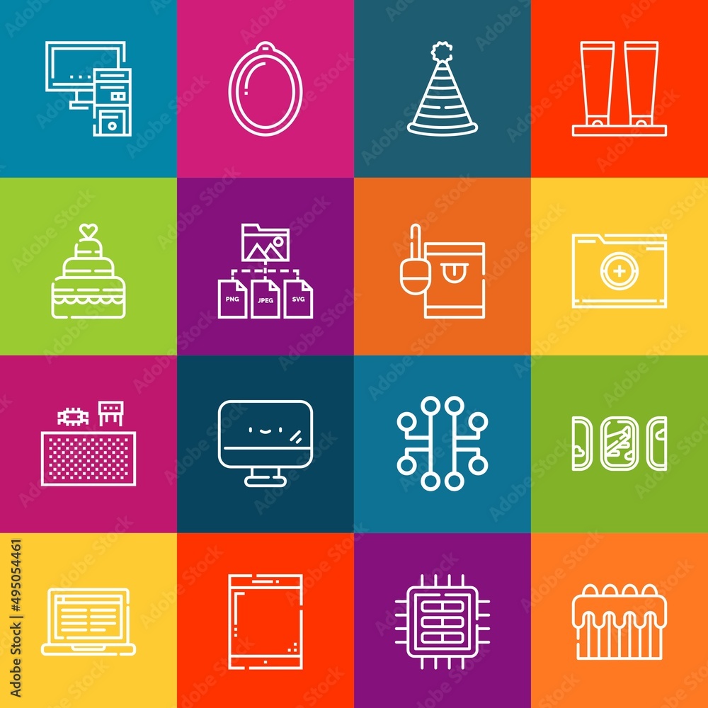 Poster modern thin line icons set of pc elements. premium quality outline symbol collection. simple mono li