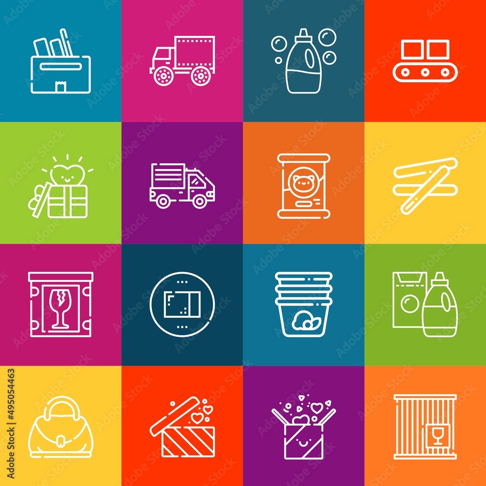 Poster modern thin line icons set of package elements. premium quality outline symbol collection. simple mo