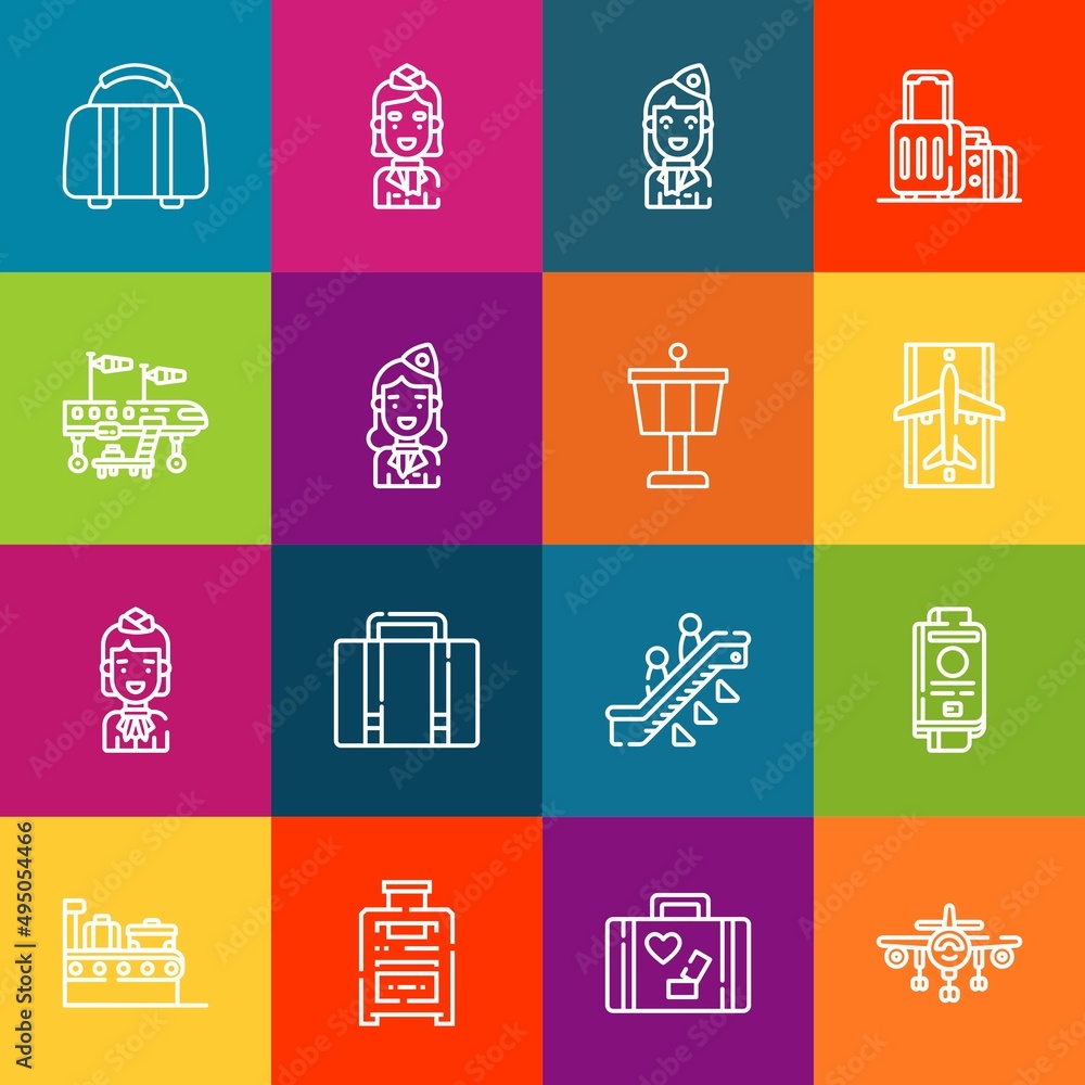 Aufkleber modern thin line icons set of airport elements. premium quality outline symbol collection. simple mo