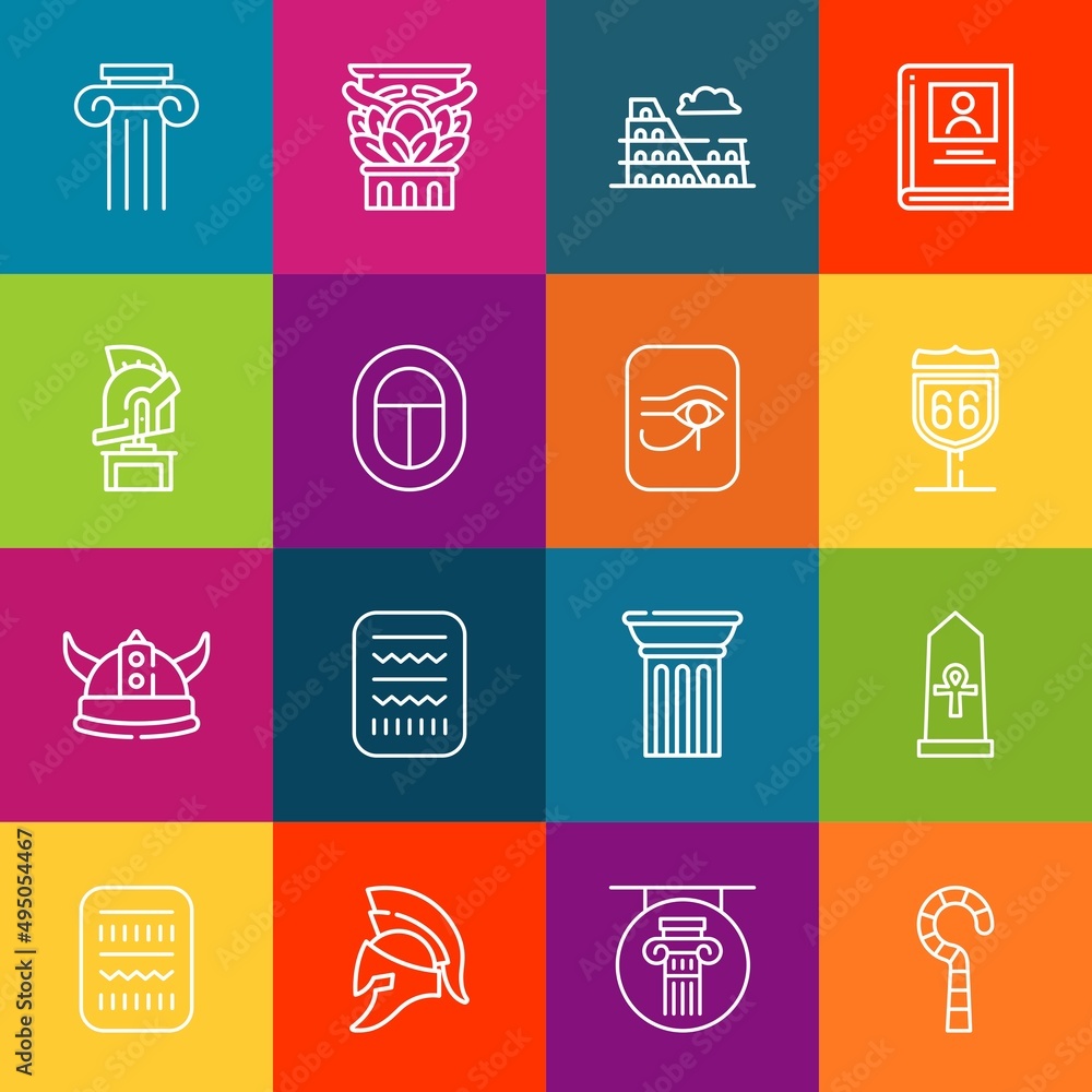 Poster modern thin line icons set of historical elements. premium quality outline symbol collection. simple