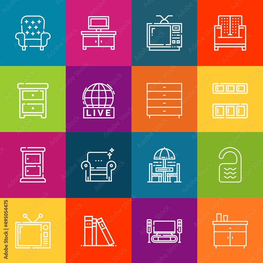 Poster modern thin line icons set of couch elements. premium quality outline symbol collection. simple mono