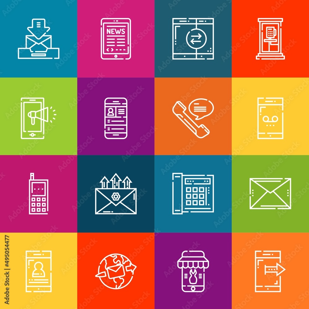Poster modern thin line icons set of telephone elements. premium quality outline symbol collection. simple 