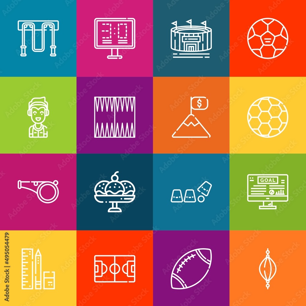 Poster modern thin line icons set of football elements. premium quality outline symbol collection. simple m