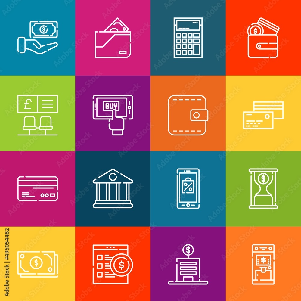 Poster modern thin line icons set of credit elements. premium quality outline symbol collection. simple mon