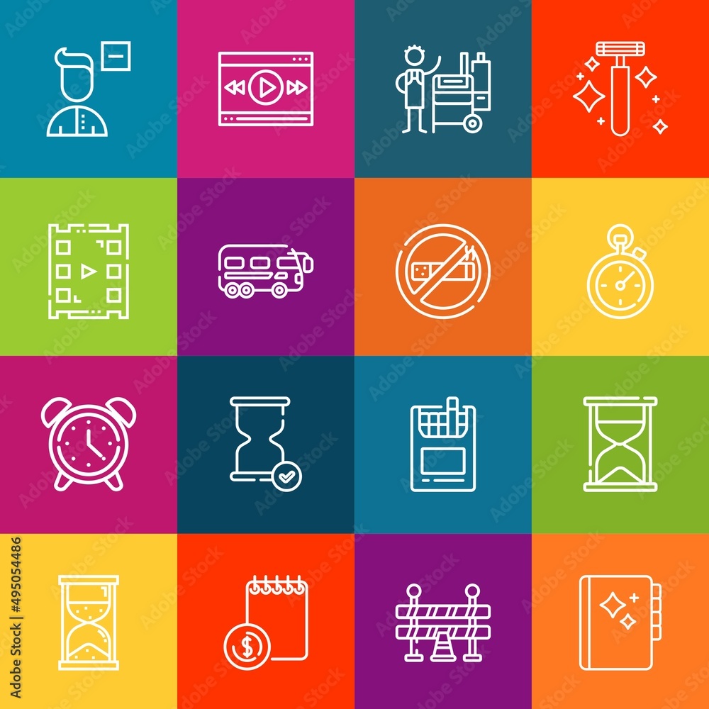 Poster modern thin line icons set of stop elements. premium quality outline symbol collection. simple mono 
