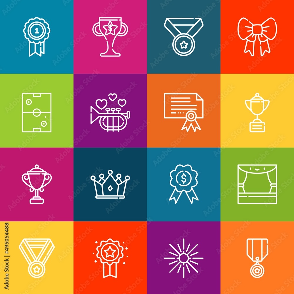 Poster modern thin line icons set of award elements. premium quality outline symbol collection. simple mono