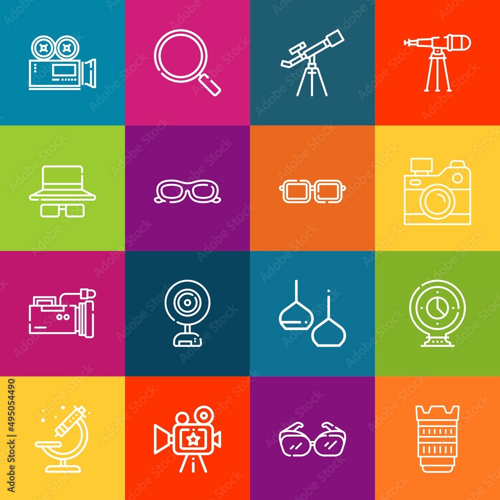 Poster modern thin line icons set of lens elements. premium quality outline symbol collection. simple mono 