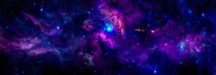 Stellar Deep Purple cosmic Nebula and Galaxy