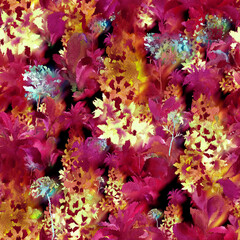 Blurred floral seamless pattern. Abstract summer flowers. Vague watercolor paints texture. Ornate feminine nature motif. Trendy botanical design.