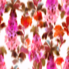 Blurred floral seamless pattern. Bright orchid flowers with vague watercolor paints texture. Elegant summer motif. Defocused botanical design.