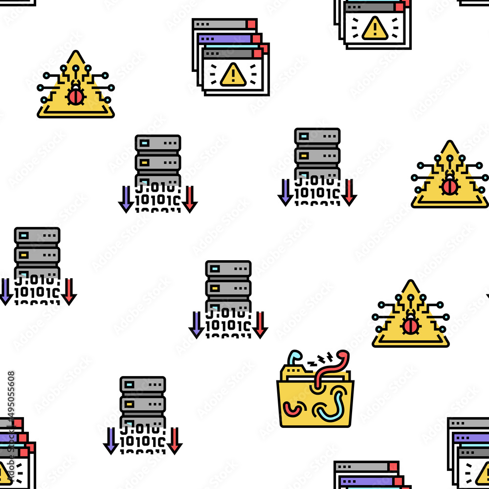 Poster cyber security system technology vector seamless pattern thin line illustration
