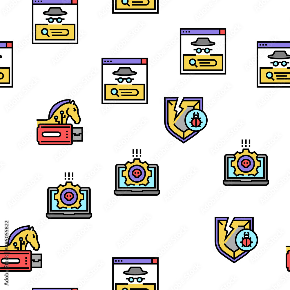 Poster cyber security system technology vector seamless pattern thin line illustration
