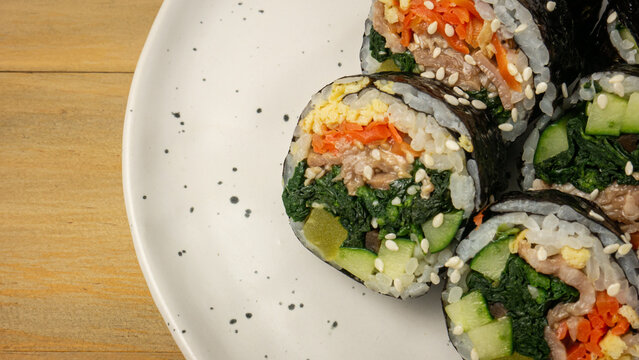 The kimbop or gimbop Korea roll close up image for food concept