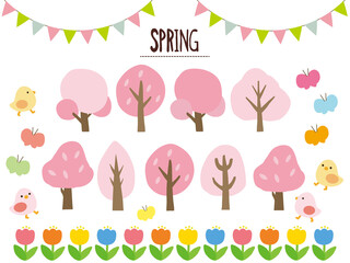 木のイラスト 春 セット