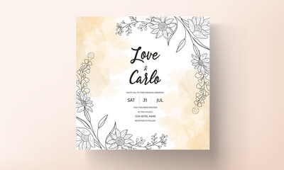 Elegant minimal hand drawn floral wedding invitation template