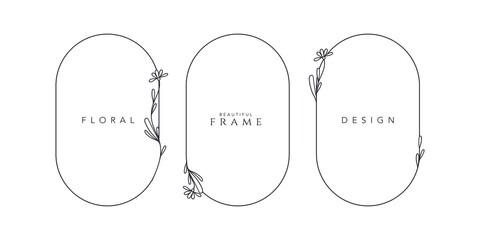 frame logo wedding frame oval invitation card template hand-drawn vector illustration