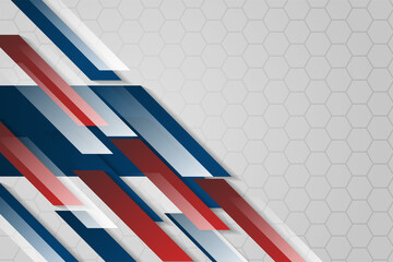 Blue and red abstract business banner presentation on white hexagon background. Modern and elegant tech bright corporate concept with space text.