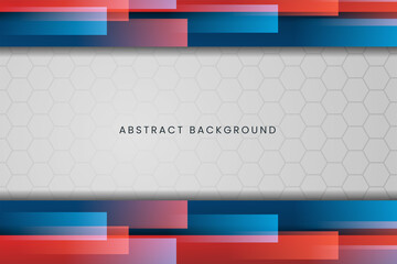 Blue and red abstract business banner presentation on white hexagon background. Modern and elegant tech bright corporate concept with space text.