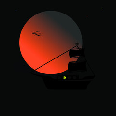 Sailing Ship in Full Moon illustration
