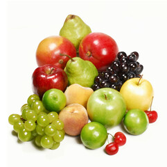 Group of fresh tropical fruits on white background.