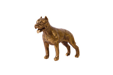 bronze pit bull terrier figurine isolated on white background