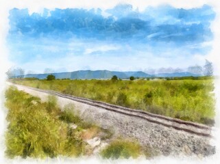 Route landscape in Thailand watercolor style illustration impressionist painting.