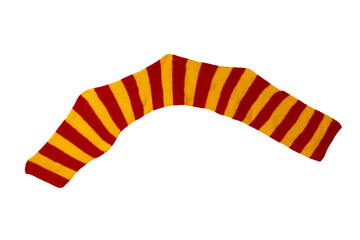 unfolded red-yellow striped wool scarf isolated on white background