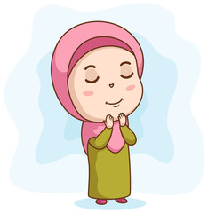 Cute muslim little girl praying. Vector illustration