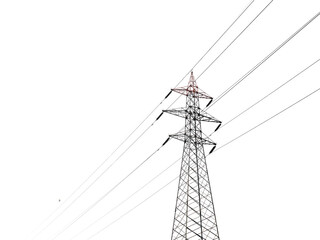 high voltage towers pylon on isolated white background