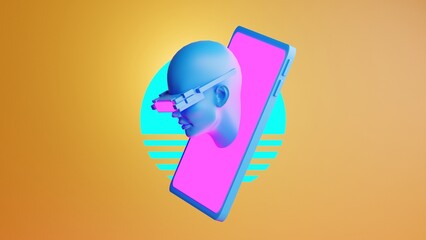 metaverse vr simulation gaming cyberpunk style, digital robot, 3d illustration rendering, virtual reality