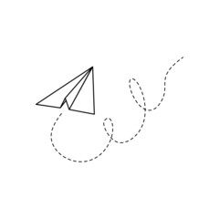 Paper airplane vector icon. Doodle outline style paper airplane. Simple origami aircraft element. Drawing doodle vector illustration.