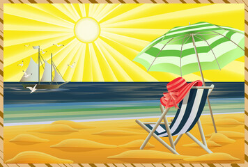 Tropical relax beach art deco wallpaper, vector illustration