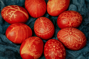 painted easter eggs with ukrainian ornaments	
